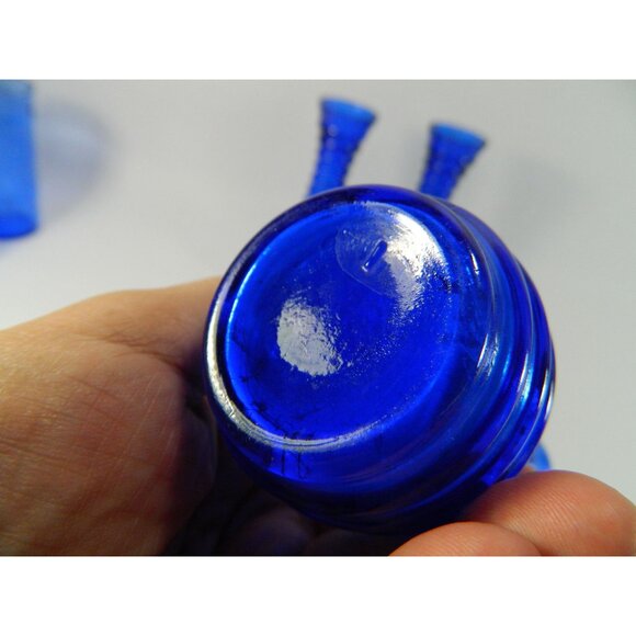 Cobalt Blue Ribbed Glass Vases Depression Glass Beehive Bud Vases Set Of 3 - Picture 10 of 13
